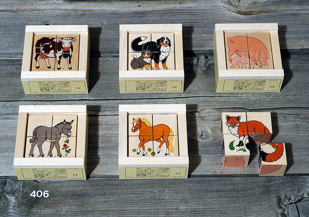 6 different puzzle images of farm animals
