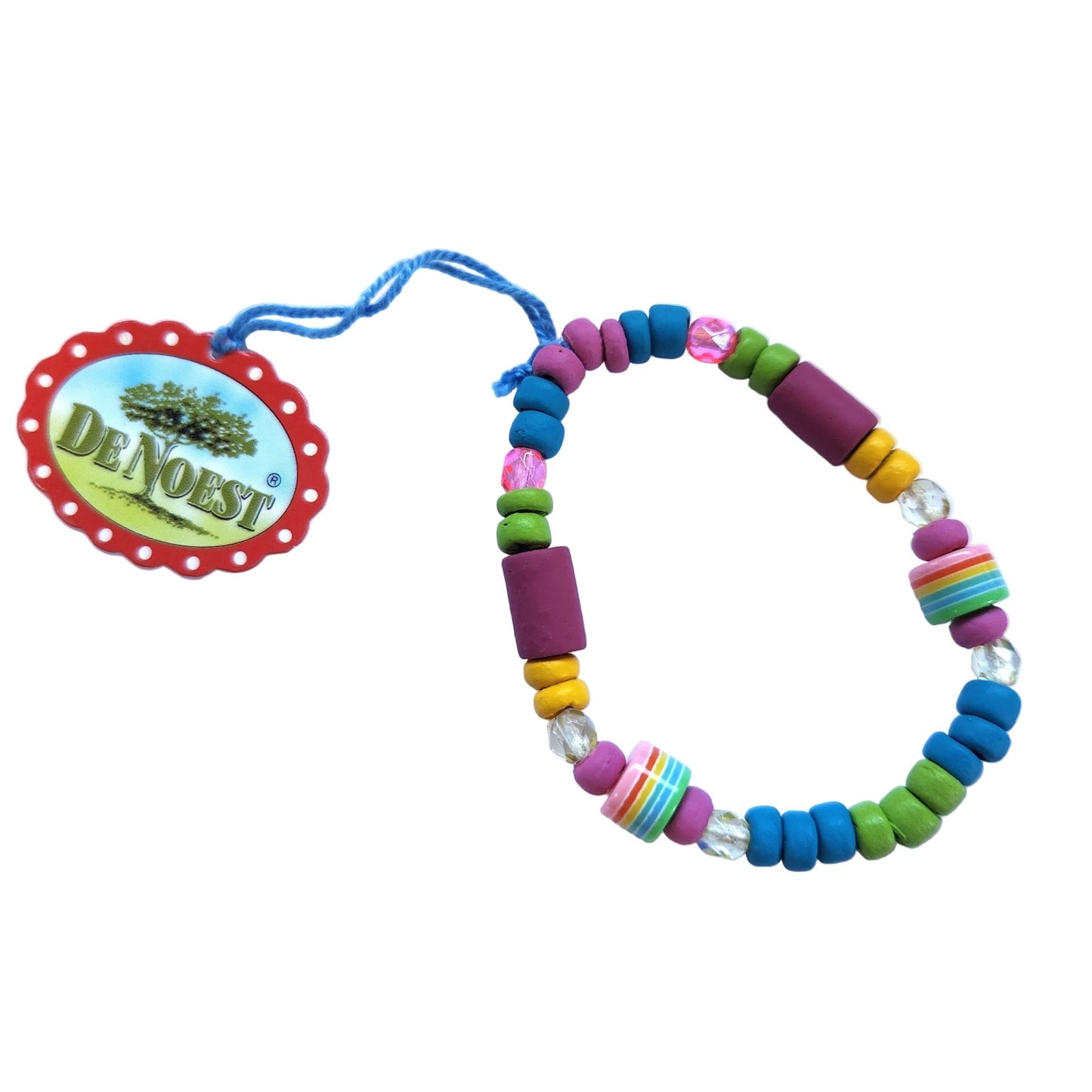 Colorful beaded pastel bracelet on a white background