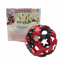 Red and black ball with packaging featuring binabo branding on a white background