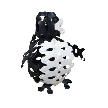 Black and white Binabo chips put together in the shape of a penguin