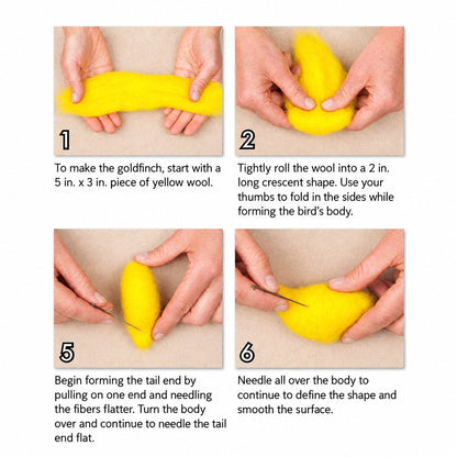 Photo instructions on how to make a felted goldfinch