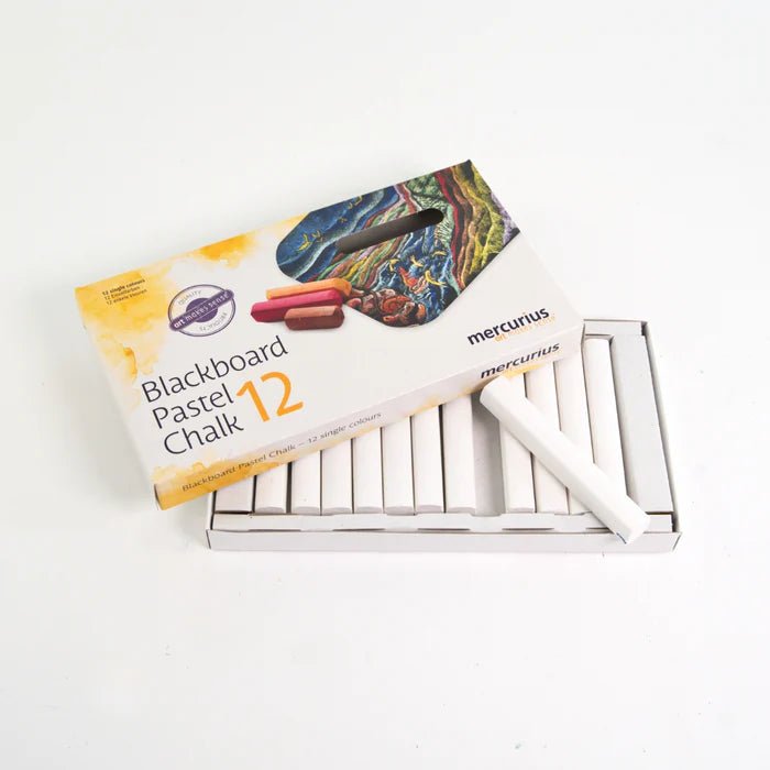 Box of white Mercurius blackboard pastel chalk on a white background