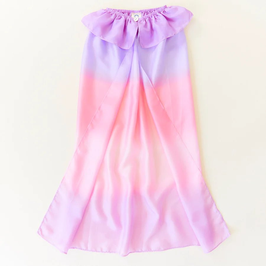 Silk cape with pink and purple gradient on a white background
