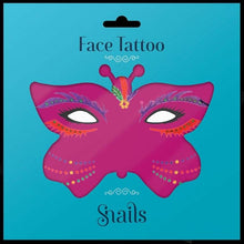 Snails branded face tattoo stickers in purple, red, green, and gold