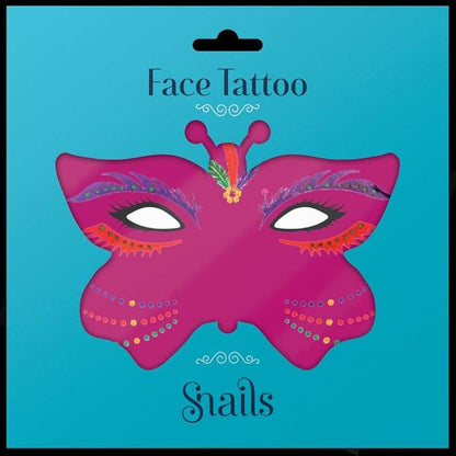 Snails branded face tattoo stickers in purple, red, green, and gold