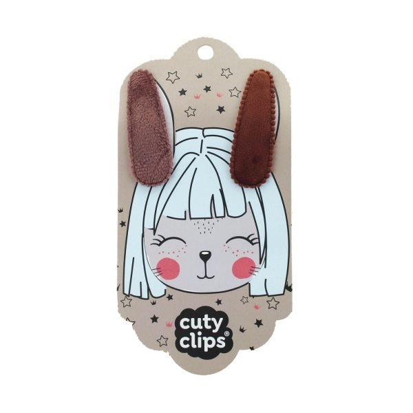 Bunny Ear hair clips in brown with Cuty Clip branding
