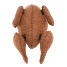 Felted cooked chicken on a white background