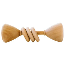 Wooden baby teether on a white background