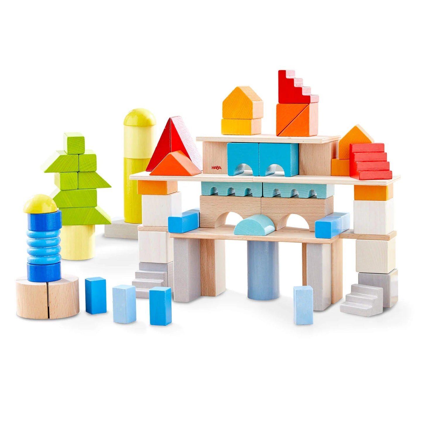 Colorful Wooden Haba Building Blocks - 85 pcs - wood, cotton for open-ended play - Title: Default Title