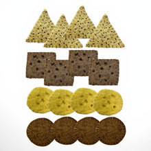 4 rows of felted crackers on a white background