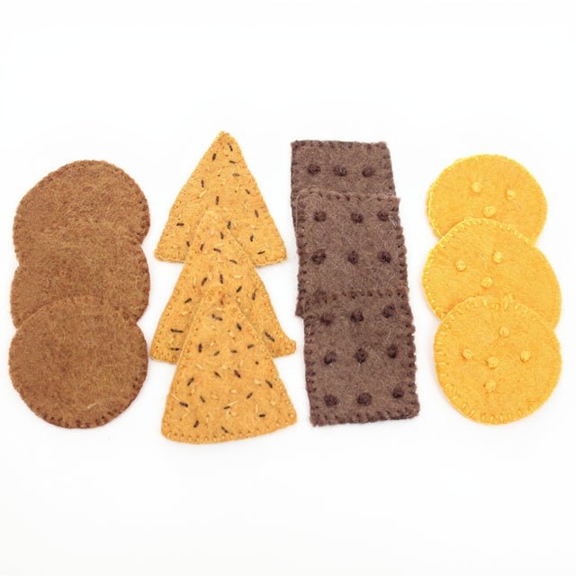 4 types of felted crackers on a white background