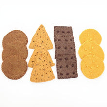 4 types of felted crackers on a white background