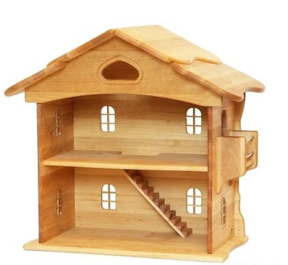 Drewart Lilla's Dollhouse with Natural Roof - wood, natural for open-ended play - Title: Default Title