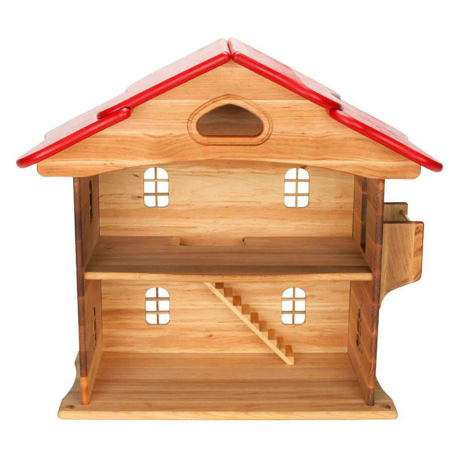 Drewart Lilla's Dollhouse with Red Roof - wood, natural for open-ended play - Title: Default Title