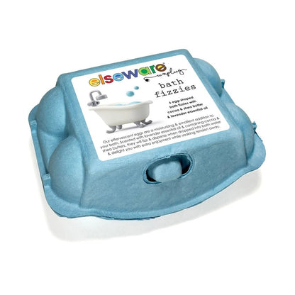 Blue packaging of elseware bath fizzies on a white background