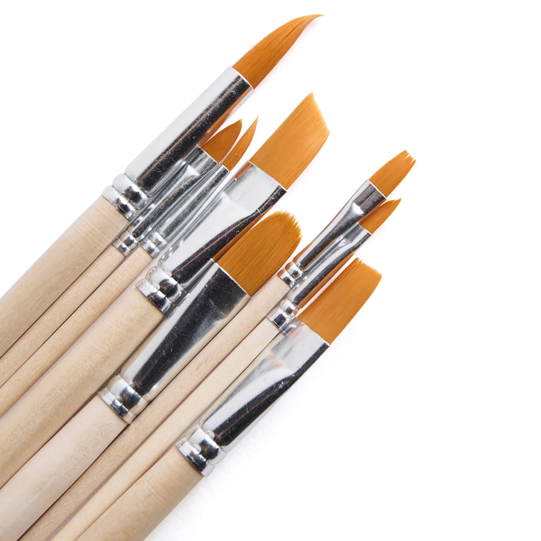 Close up of 8 paintbrush tips