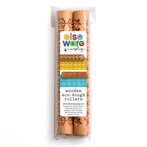 Two wooden eco-dough rollers in packaging with Else Ware branding on a white background.