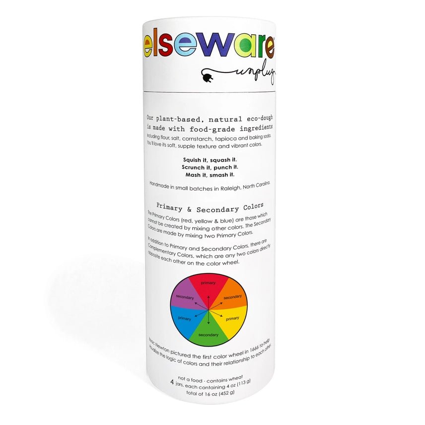 Elseware eco dough packaging with a color wheel on a white background