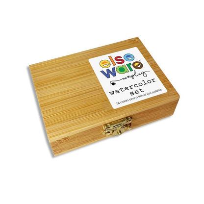 Bamboo wooden box with a metal clasp and Elseware Unplug branding on a white background
