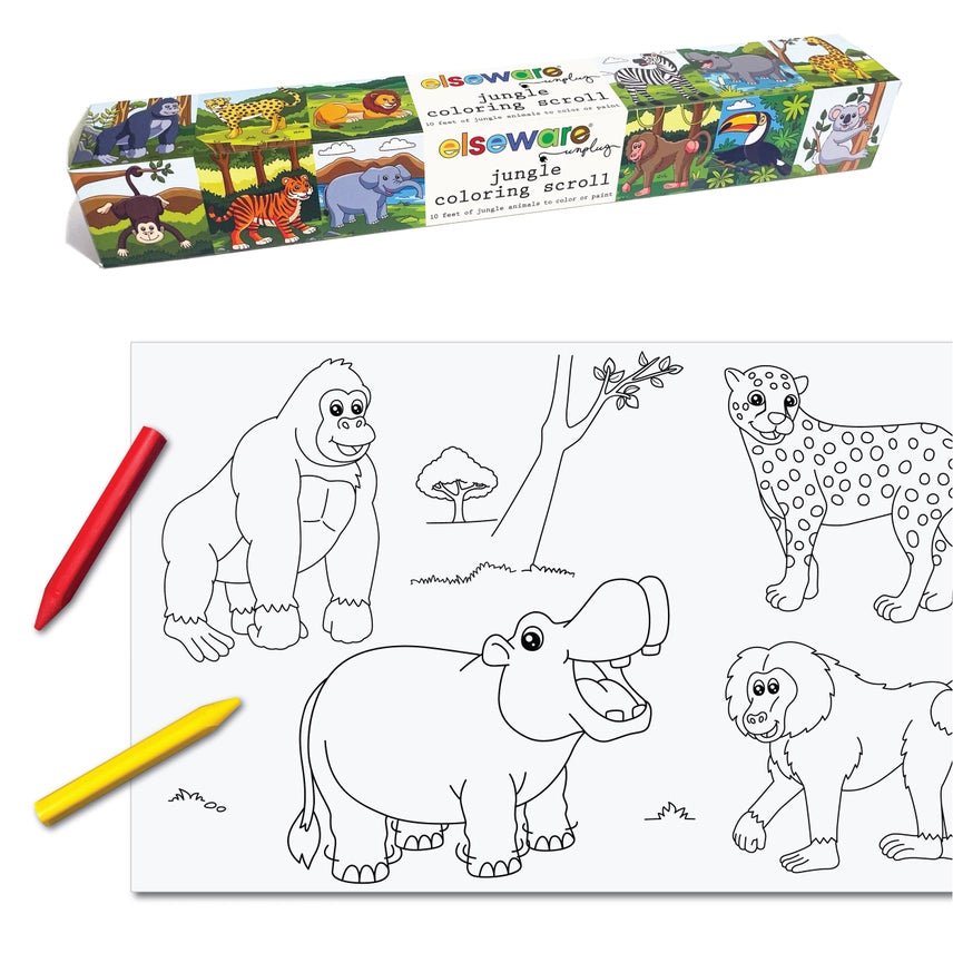 Coloring scroll with jungle animals and coloring book set on a white background