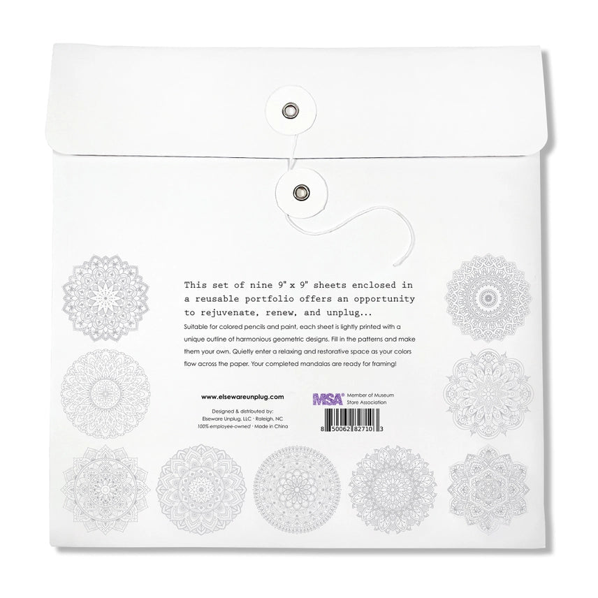 White paper pack with geometric designs and text on a white background