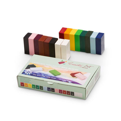 Landscape Set of colorful wax blocks with a box labeled 'Encaustic Art' on a white background