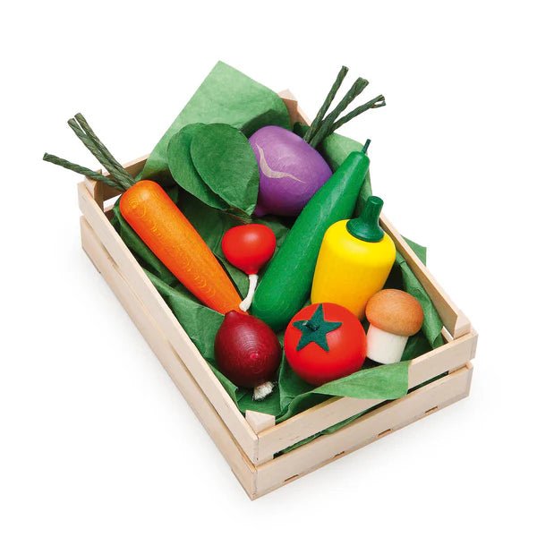 Erzi Assorted Wooden Vegetables in Crate (Large) - wood, felt Pretend Play for open-ended play - Title: Default Title