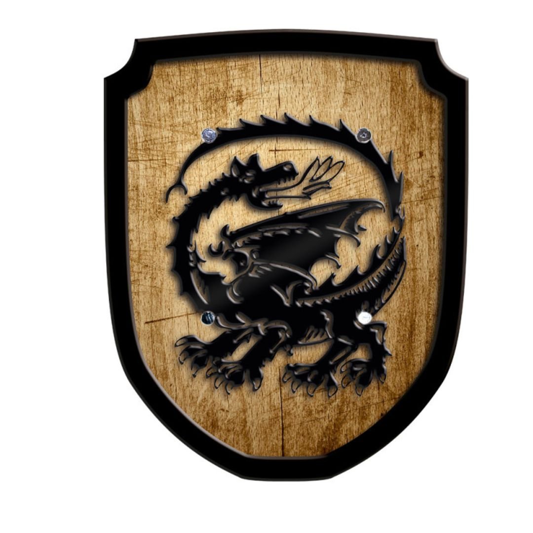 Escutcheon Wooden Play Shield - Dragon - wood, leather Pretend Play for open-ended play - Title: Default Title