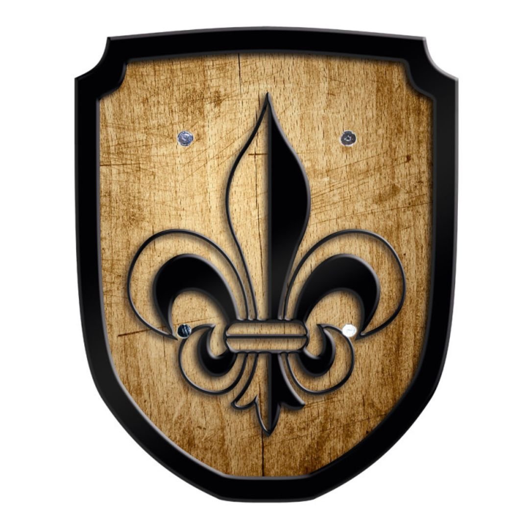 Escutcheon Wooden Play Shield - Fleur de Lis - wood, leather Pretend Play for open-ended play - Title: Default Title