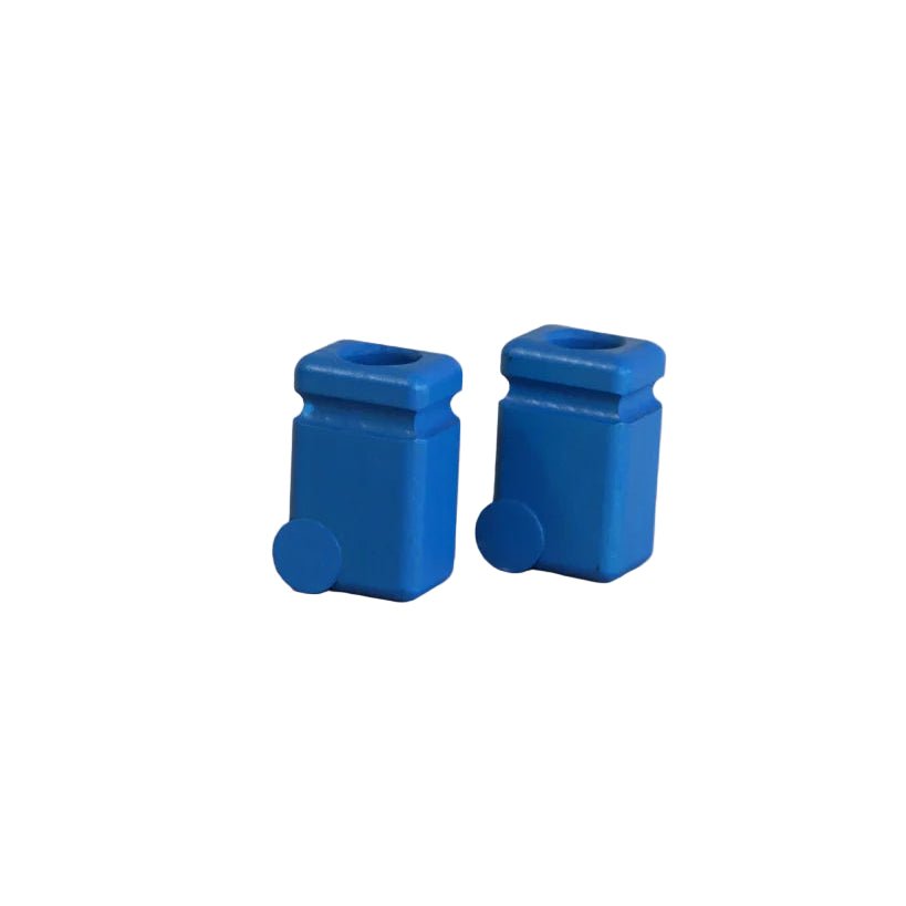 Two wooden blue recycling cans on a white background