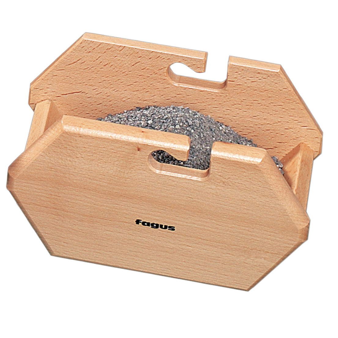 Wooden waste skip container with fagus branding on a white background