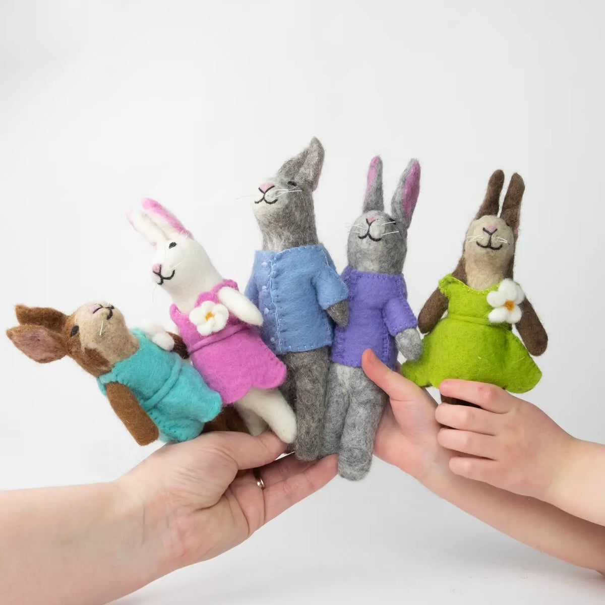 felt bunny in blue dress Fair Trade Handmade Doll (7-8