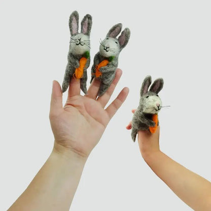 3 fingerpuppet bunnies - close up view