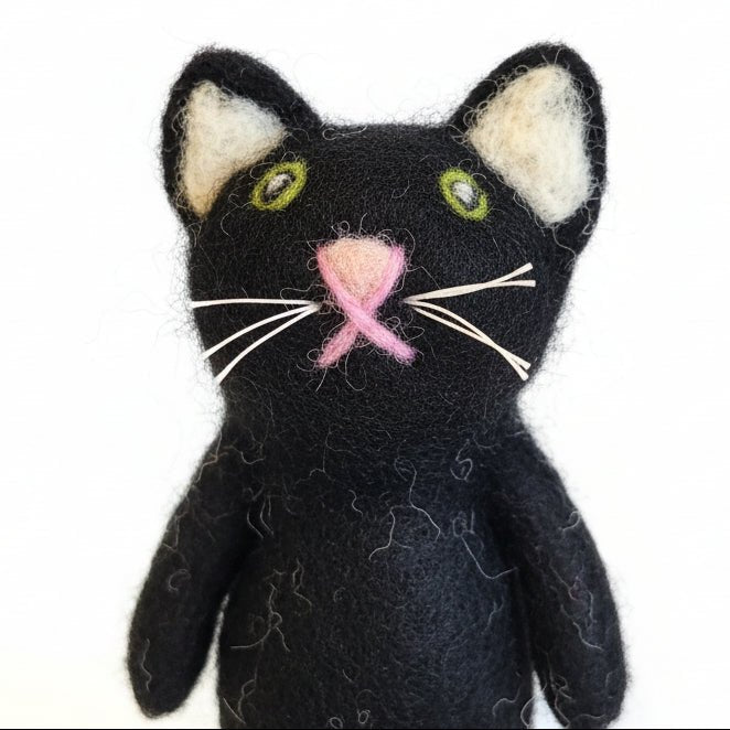 Black cat finger puppet on a white background