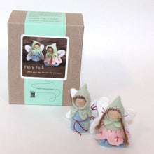 Fairy-themed craft kit with felt fairy dolls and packaging on a white background