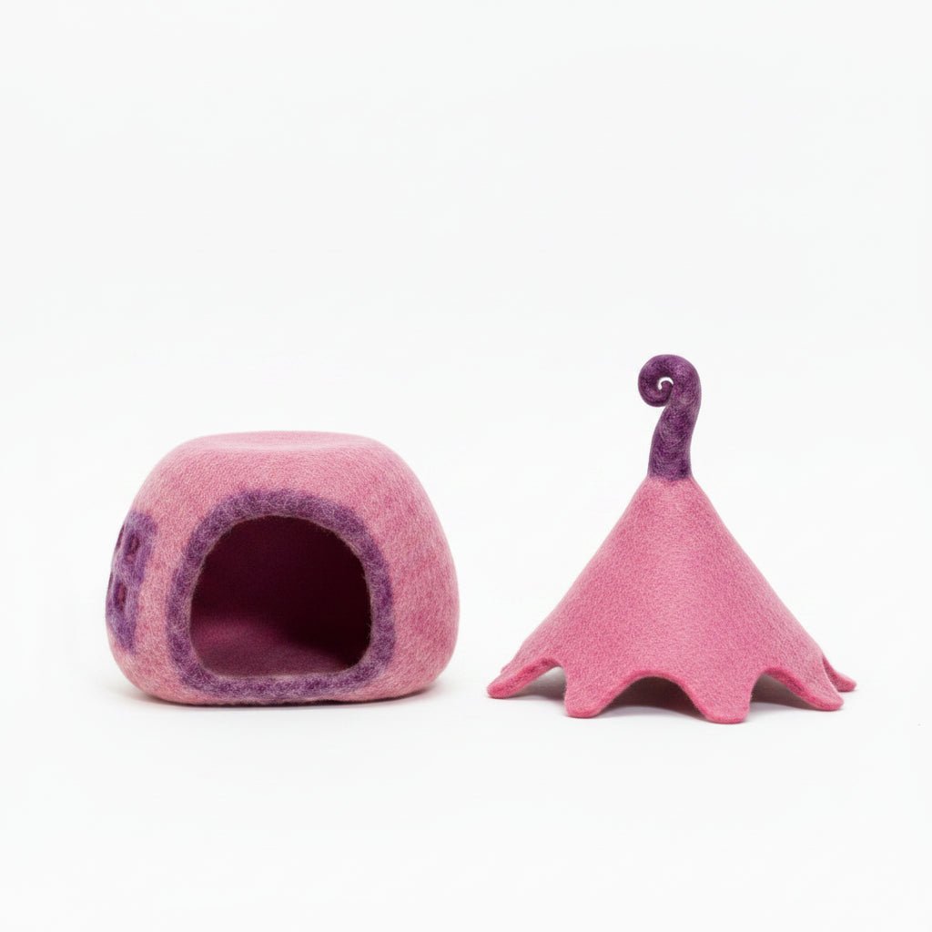 pink fairy cave with removeable roof/hat on a white background