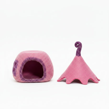 pink fairy cave with removeable roof/hat on a white background