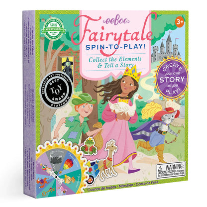 Box of eeBoo Fairytale Spin-to-Play game with characters and elements on a colorful background
