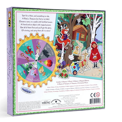 Children's game box with colorful illustrations and text on a white background