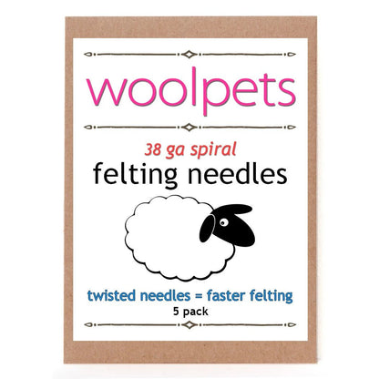 5 pk of 38 ga spiral felting needles in woolpets packaging