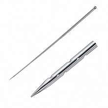 Close up of a star shaped felting needle on a white background