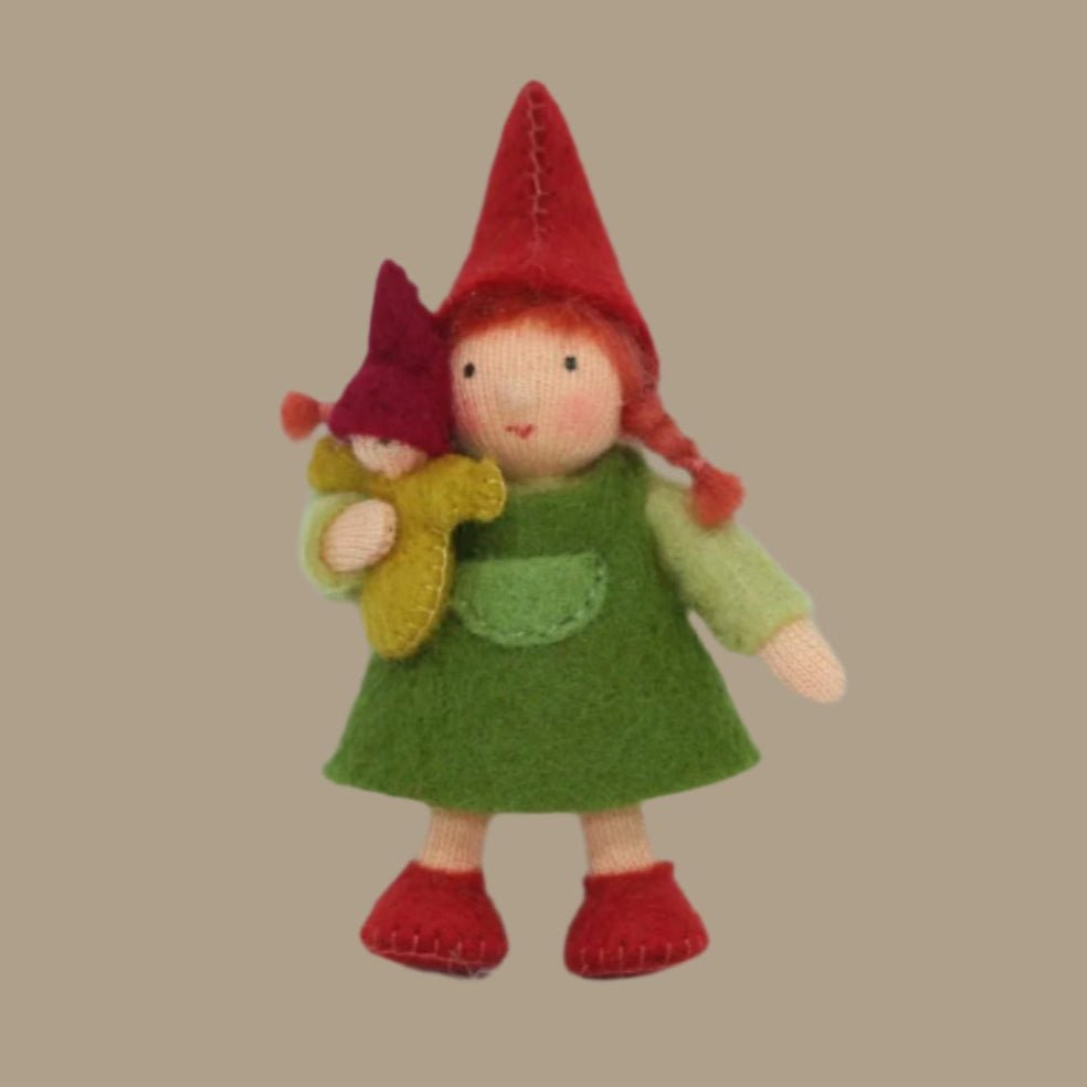 Forest Gnome Family - Big Sister with Ginger Hair - cotton, wool, felt Dolls for open-ended play - Skin Tone: Fair Skin