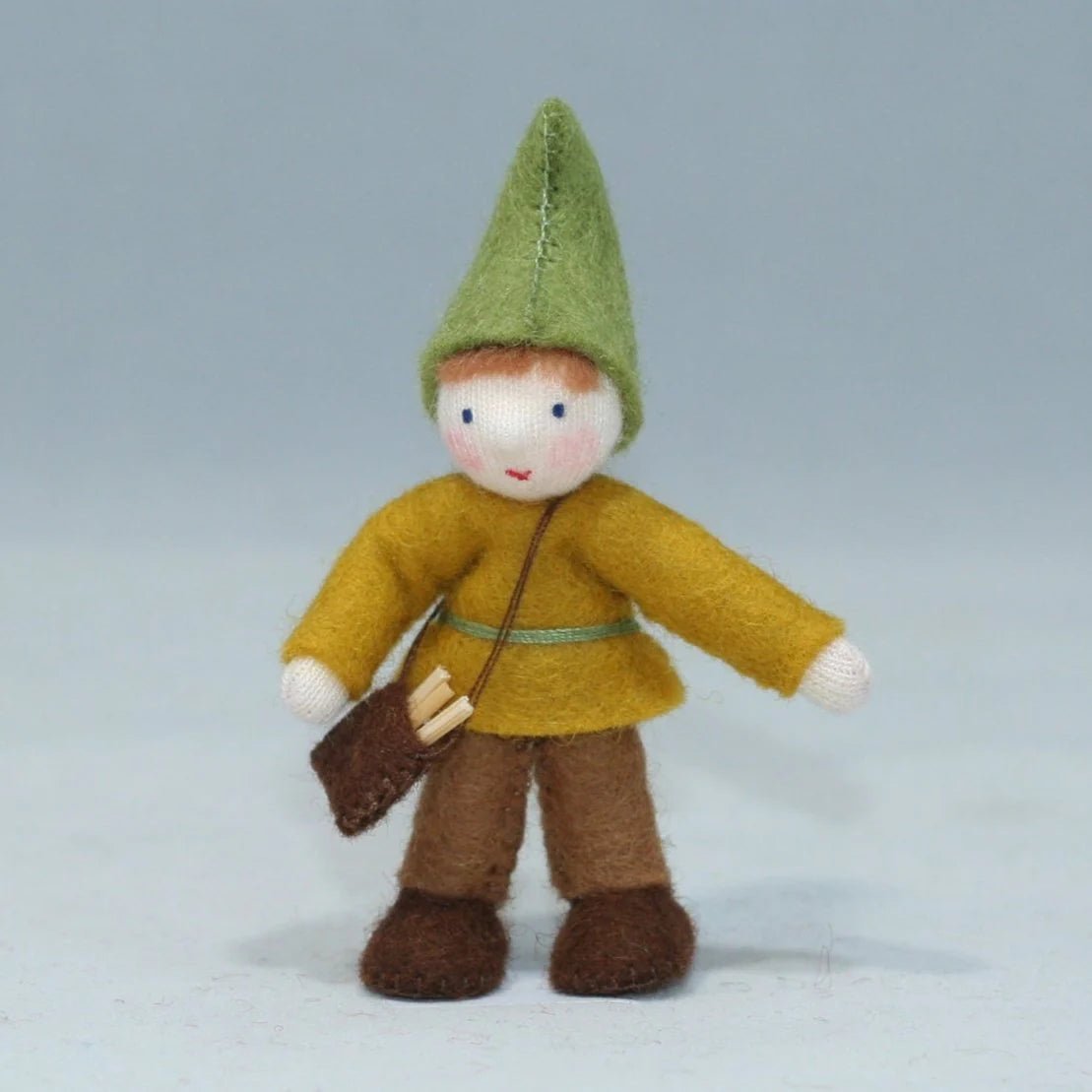 Forest Gnome Family - Lil' Brother - wood, cotton, wool, felt Dolls for open-ended play - Skin Tone: Fair Skin