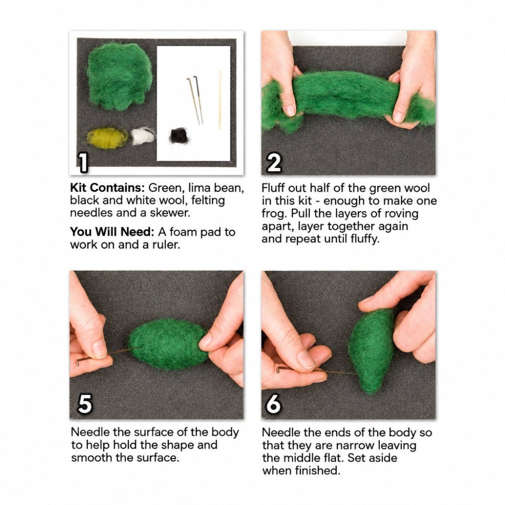 Photo instructions to make a needle felted frog