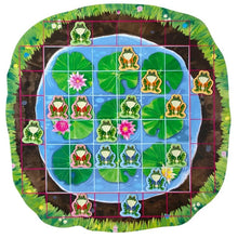 Board game piece with frogs and lily pads on a pond design