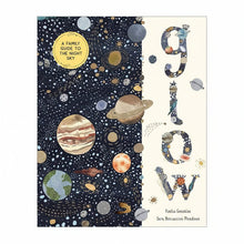 Front cover of the book 'Glow' with space-themed illustrations on a dark blue background
