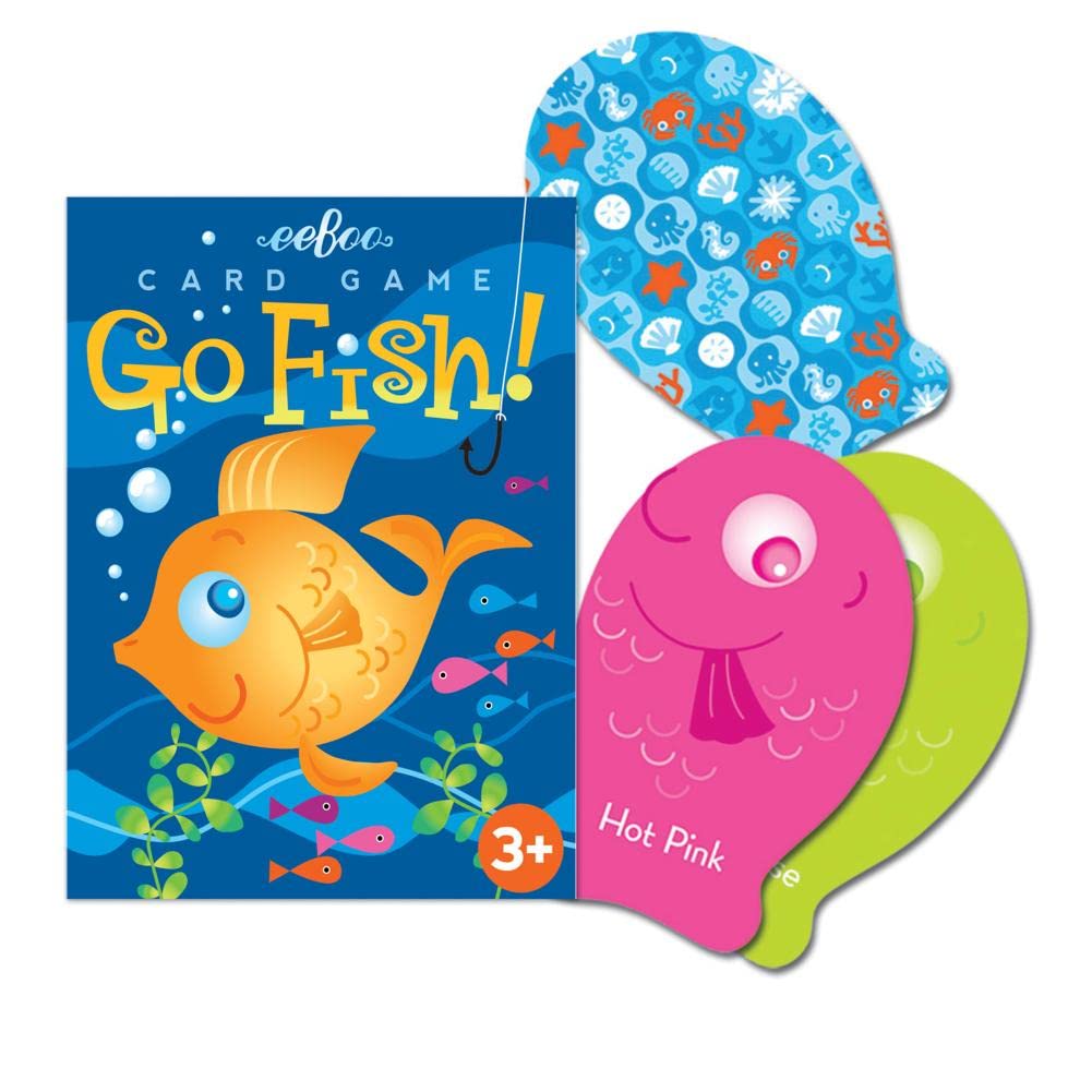 Go Fish card game packaging with fish design on a white background