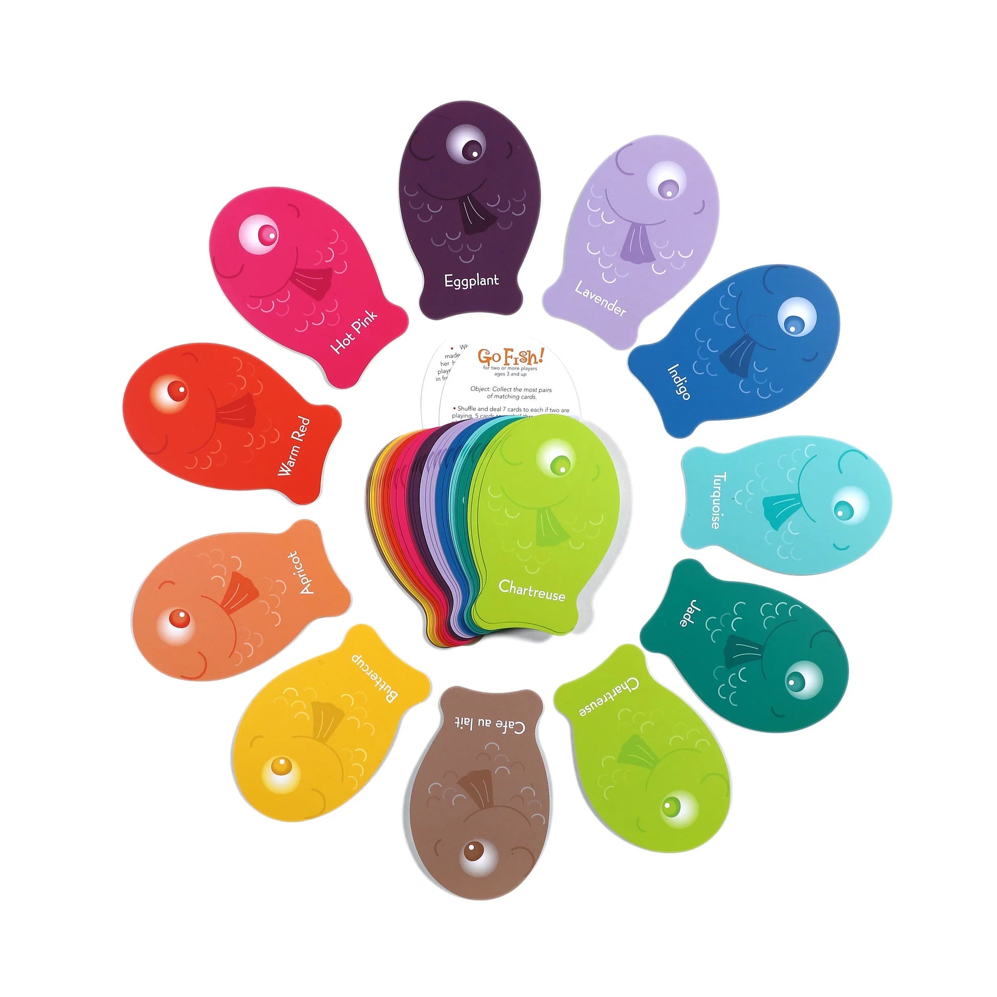 Set of colorful fish-shaped cards on a white background