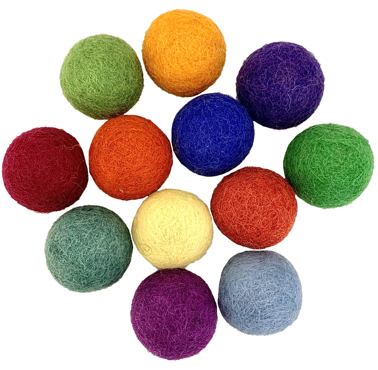 Pile of 12 felt balls in different colors 