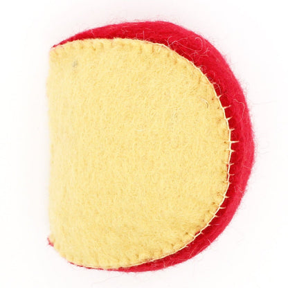 Felt gouda wedge on a white background